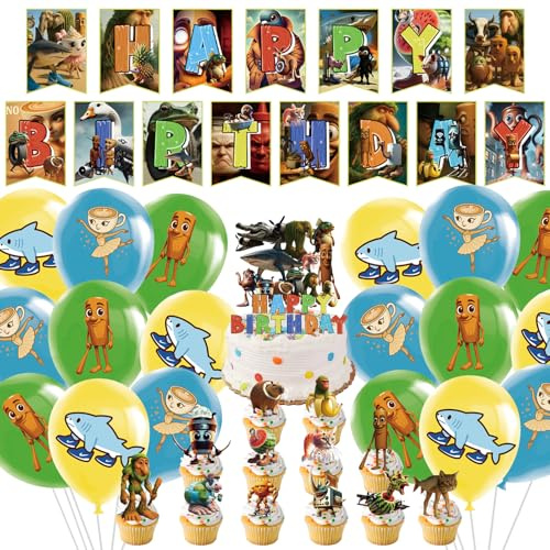 AUNGKWANG Decorazione per Feste di Compleanno a Tema Tung Tung Tung Sahur, con Topper per Cupcake, Striscione, Palloncini, Happy Birthday Decorazioni, Brainrot Compleanno, per Ragazze e Ragazzi