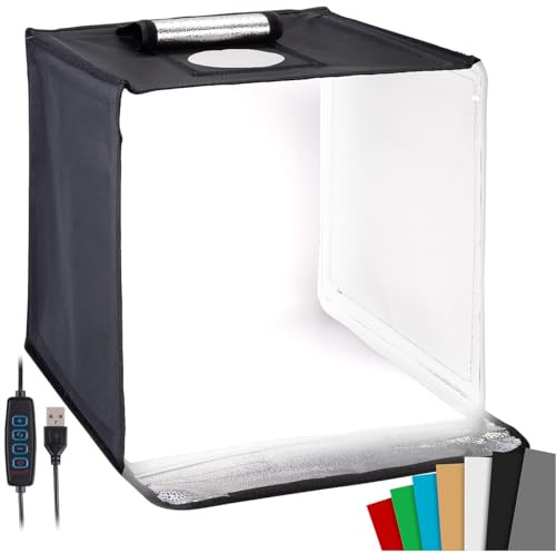 Somikon Lichtzelt Fotobox: Fotobox zum Fotografieren, faltbar, mit LED-Licht, 40 x 40 x 40 cm (für Produkt, mit Helligkeit)