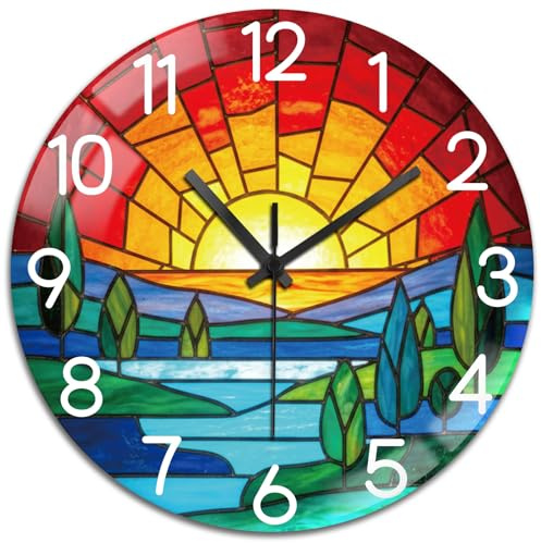 peacoblue Bohemian Sunset Wall Clocks Battery Operated, 12 Round Clock