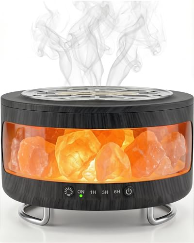 BZGG 2-i-1 Aroma diffuser och saltkristalllampa – 300 ml ultraljud doftspridare med 7 färger LED-ljus, timer, tyst luftfuktarfunktion för eterisk, perfekt för sovrum, kontor, svart