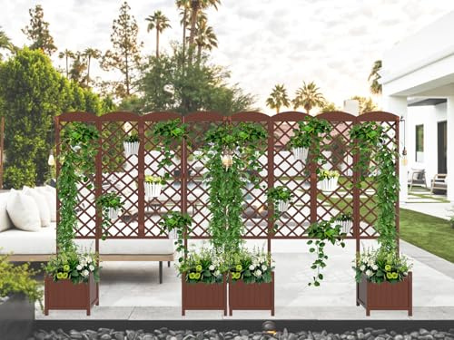 Cassetta da Giardino con Griglia Rampicante, Aiuola Rialzata Impermeabile in Legno di Abete 160x40,6x183cm, Schermo Privacy con Drenaggio per Piante Rampicanti, Frutta, Verdura(Confezione da 2 pezzi)