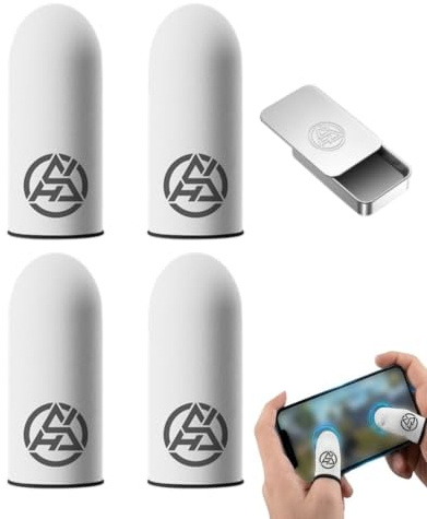 Zeayebsr 2 pares Fundas Dedos Gaming con Caja Metálica,para Juegos Móviles Manga del Pulgar de Pantalla Táctil Dedales Profesionales para Juegos Dedales Resistentes Al Sudor Transpirables,Estilo A