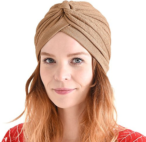 CHARM Panno Crepe Twist Turbante Cappello Intrecciato Bandana Arabo Festival Stravagante Beige