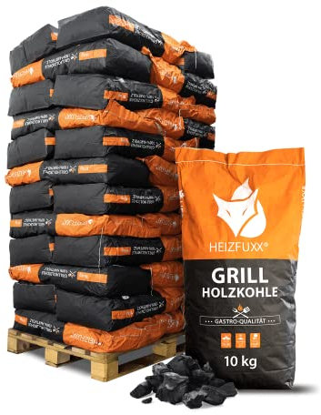 HEIZFUXX Holzkohle 10kg x 36 Sack 360kg 1 Palette Grillkohle Grillholzkohle Kohle Hartholz BBQ Für Gastro Restaurant Grill Smoker Dutch Oven Steakhouse Profi Premium Qualität Paligo