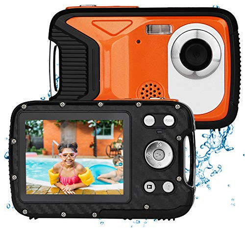 BYbrutek Cámara Digital para Niños, 21MP 1080P Full HD, 5 Metros Impermeable, Cámara Subacuática para Niños, LCD de 2,8 Pulgadas, Zoom Digital 8X, con Batería Recargable de 1050MaH (Naranja)