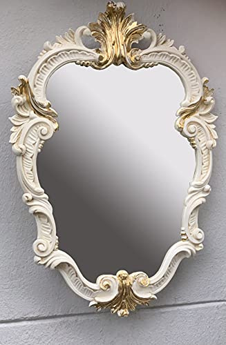 Artissimo Espejo de Pared Ovalado Vintage de Baño - Antiguo Marfil Dorado Beige Rococó Estilo Retro 49 x 33 cm, Maquillaje Barroco C443