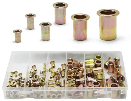 CCLIFE 150 Piezas Tuercas de Remache de Acero al Carbono Galvanizadas, Tuercas Remachables Rosca Plana, Remaches Roscados M3 M4 M5 M6 M8 M10