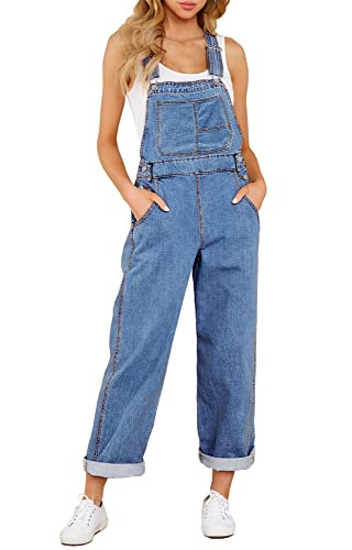 Roskiky Damen Casual Vintage Overalls Loose Straight Denim Latz Overall Jean Pants Blau S