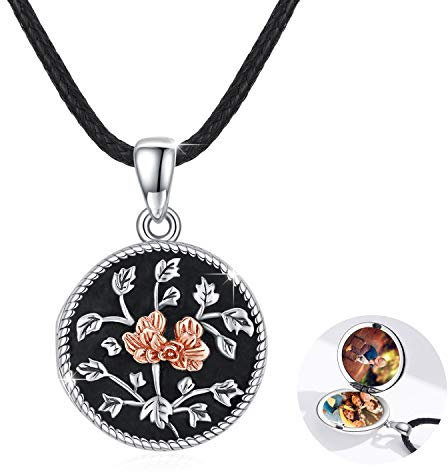 REDSUN S925 Sterling Silber Vintage Rose Medaillon Halskette Halten 2 Bilder Foto Medaillon Halskette Schmuck Geschenke für Freundin Frauen Mama