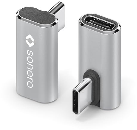 Sonero Spina USB-C su presa USB-C ruotata/angolata di 90°, adattatore, adattatore USB-C, 240W, 8K60Hz, alloggiamento in alluminio, argento