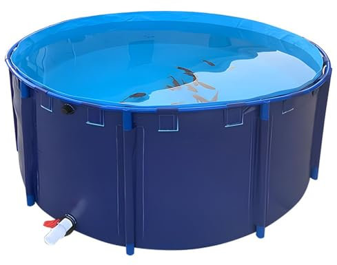 MOGUOBIN Pool Above Ground,Canvas Fish Pond Circular Thickening Pool Large Collapsible Durable Plastic Pond with Bracket for Koi Culture Agricultural Irrigation,Tape frame4.9x3.2ft/1350L(1.5 * 0.8m)