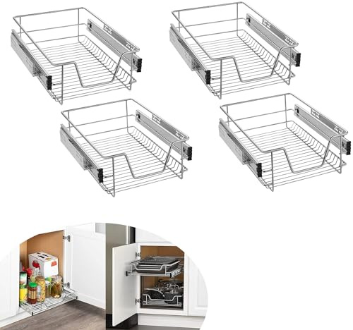 Suusolny 4er Küchenschrank Teleskopschublade Apothekerschrank Schlafzimmerschublade Einsatz Teleskopschienen Ausziehbare Ablage Schrankauszug Küchen Regal Organizer Vollauszug für 40cm Schränke