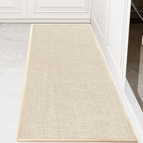 KMVIZI Küchenteppich Waschbar rutschfest, Küchenläufer, Wasserdicht Kreuzgeflecht Küchenmatten, Teppich Läufer Flur für Küche, Terrasse & Wohnraum, Beige, 50X120cm