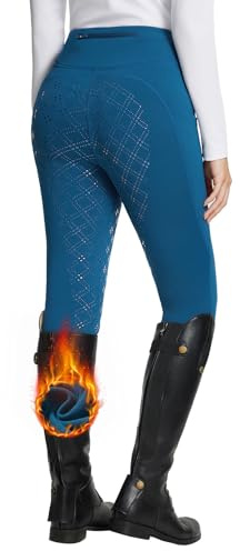 baleaf Pantalon d'équitation thermique pour femme Jodhpurs pour cheval Pantalon d'équitation pour dames avec siège complet et poignet en silicone pour l'hiver à cheval avec poches, bleu, L