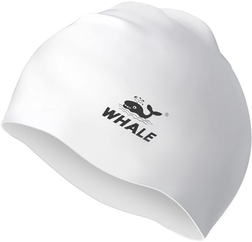 WHALE Extra Large Swim Cap for Women Men Non-Slip, High Elasticity Keeps Hair Dry Unisex Large Size Suitable for Long Hair, Curly Hair and African Dreadlocks (White)