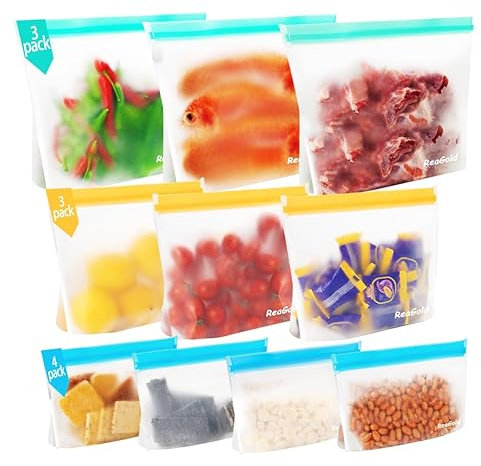 Lot de 10 Sac Congelation Zip et Stand Up, Sac Congelation Reutilisable sans BPA Sacs Alimentaires et pour Sandwichs, Pochette Alimentaire Réutilisable Sacs de Rangement Alimentaire en Silicone