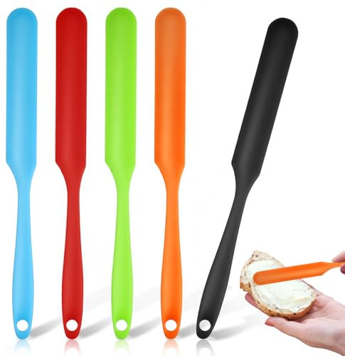 5 Stück Schmaler Silikonspatel Klein langem Griff Spatel Hitzebeständiger Flexibler Glasspatel Küchenschaber Topfspatel Antihaft Gummi Schaber zum Abschaben von Saucen Gläsern Backmischgeräten