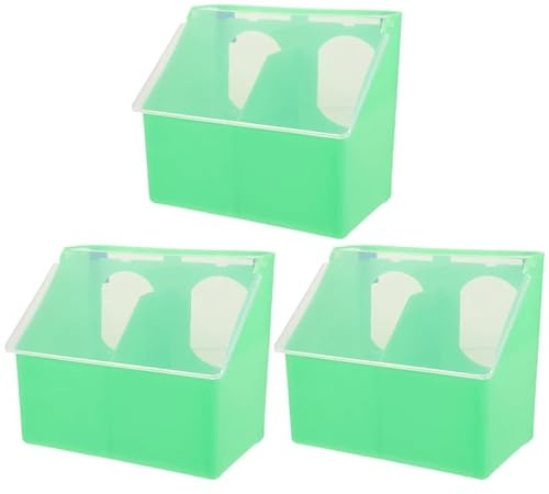BUGUUYO Comederos Colgantes para Loros 3piezas de Plástico Resistente Verde Doble Abertura y Tapa para Jaulas de Pájaros, Accesorios Funcionales para Alimentación Cómoda