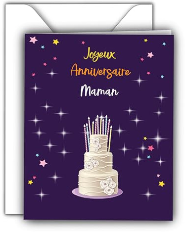 Edition Colibri Carte de vœux d'anniversaire avec enveloppe, carte Happy Birthday, carte d'anniversaire pour maman, femme, A6, Étoiles, violet