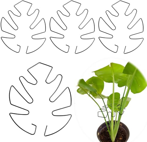 wilcractk Lot de 4 Supports Tiges Plantes,Monstera Grimpantes, Tuteur Métallique pour Plantes avec Motif de Feuilles, 14 cm x 15 cm, pour Plantes Grimpantes et Plantes d'Intérieur Décoration (Noir)