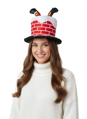FASHION I LOVE Secret Santa Christmas Chimney 3D Hat with Santa Legs | Adult Teen Size Novelty Fancy Dress (Chimney Hat With Santa Legs)