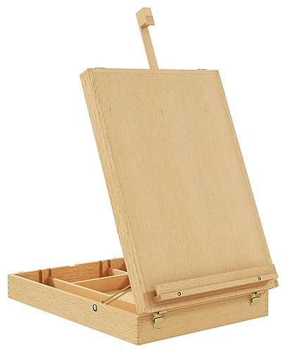 Vinsetto Caballete de Mesa Ajustable 27x41,5x42,5-74,5 cm Natural | Caja de Caballete de Madera de Haya, 5 Compartimentos, Tablero de Dibujo y Bocetos Plegable, para Adultos Artistas