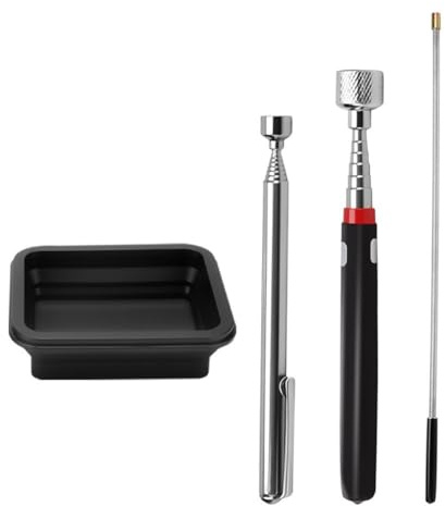 Kit d'outils de ramassage magnétique 4 pièces comprenant des têtes magnétiques puissantes de 4,5 kg, des tiges télescopiques (12,7 à 77,5 cm), un balai flexible et un plateau de pièces magnétiques