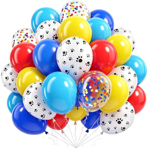 Globos Huella De Pata De Perro, 60 Piezas Globos Amarillos Azules Rojos | 12 Pulgada Helio Globos Huella De Pata De Perro, Cumpleaños Revelacion Genero Bebe Baby Shower Azules Rojos Decoración Fiesta