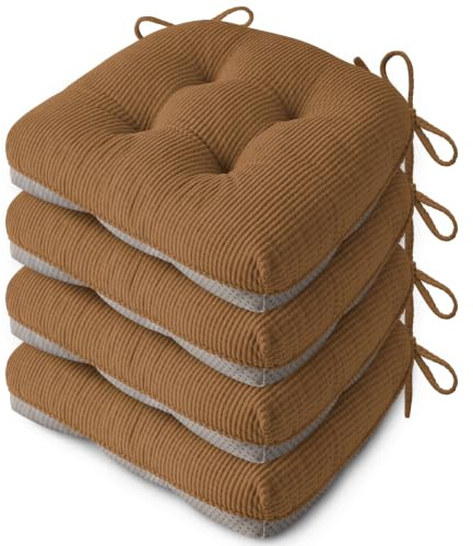 FlyGulls Seat Cushions for Dining Chairs, Anti Slip Kitchen Chair Cushions Set of 4, Soft Dining Seat Pads 18X16.5X3/46X42X8cm, Khaki