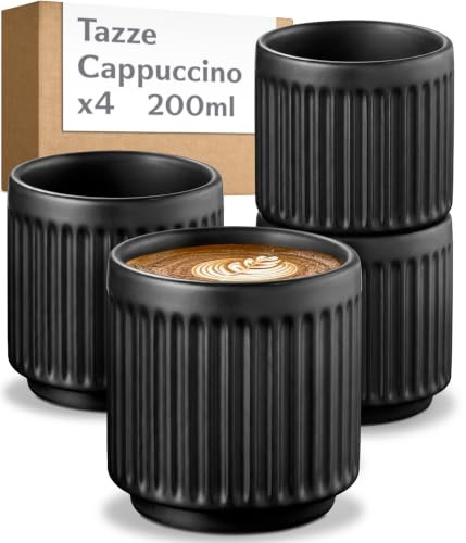Cosumy Cappuccinokoppar Set om 4 Svarta - Keramik Kaffekoppar 200 ml