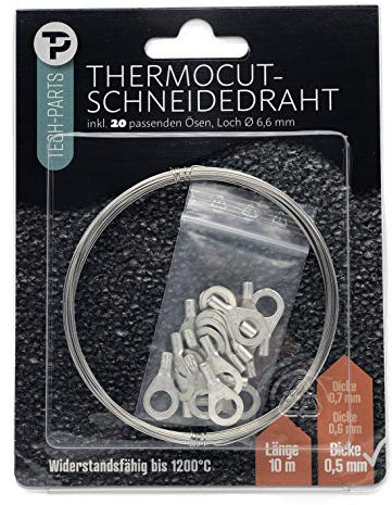 Set 10 Meter Styropor Schneidedraht 0,5mm Plus 20 Ösen Heißschneidedrahtset Heizdraht WDVS XPS