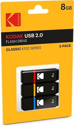 Kodak K100 8GB USB-Stick 2.0 3er Pack (Kappe: Blau, Rot, Gelb)