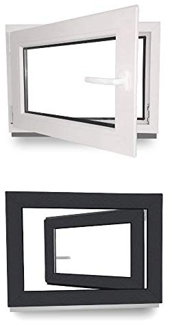 Kellerfenster - Kunststoff - Fenster - innen weiß, außen anthrazit - BxH: 60 x 60 cm - 600 x 600 mm - DIN Links - 3 fach Verglasung - 60 mm Profil
