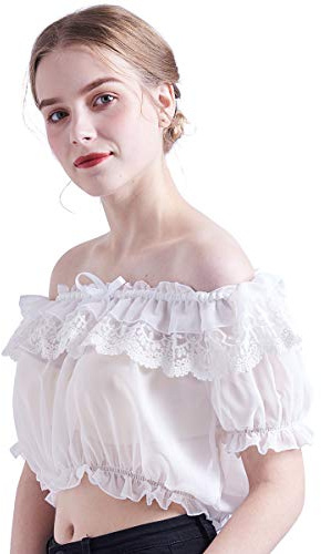 BLESSUME Dirndl Blouse Lolita Crop Top Puff Sleeve Ivory