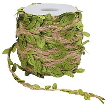 tenn well Green Leaves Jute String, 20M Natural Jute Twine String Leaf Ribbon for Wedding Party Favor Home Garden Decoration