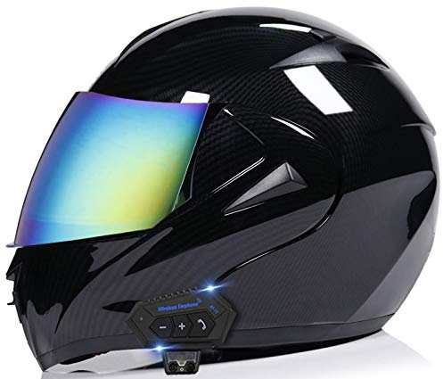 STRTG Klapphelm Bluetooth Integralhelm Motorradhelm, Double Lens Vollvisierhelm Full-Face Motorrad-Helm Roller-Helm Scooter-Helm Cruiser Sturz-Helm ECE-Geprüft Vier Jahreszeiten Helm A,XS 53-54CM