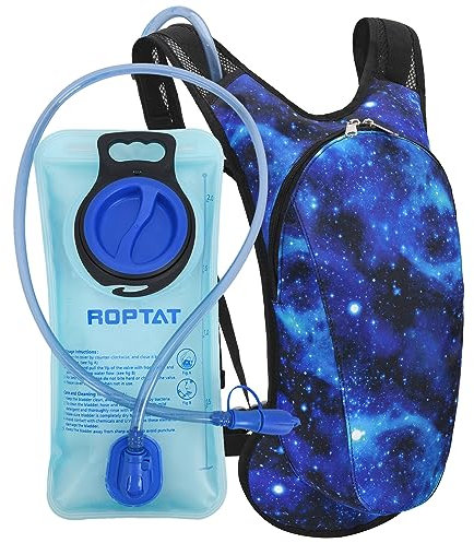 Roptat Hydration Backpack Pack with 2L Hydration Bladder - Lightweight Water Backpack Keeps Water Cool up to 4 Hours Pouch for Women Men Running Riding Biking (Black) (Galaxy 1)