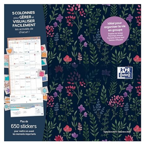 Calendrier Oxford Flowers scolaire 16 mois 30x30cm