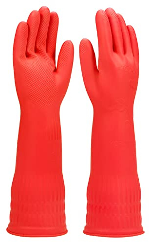 Guantes de limpieza de goma, 3 pares para cocina, forro de algodón, guantes largos para lavar platos con forro, reutilizables. (grande)