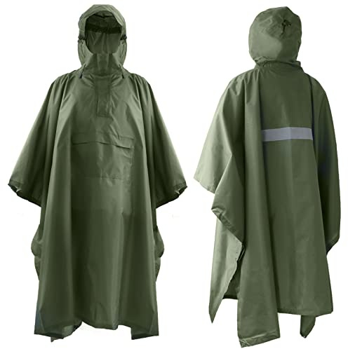 ElifeAcc Waterproof Poncho Adult Rain Poncho with Hood Lightweight & Reusable Windproof Buckles Multifunctional Cape for Outdoor Activities (Lightweight-Green)