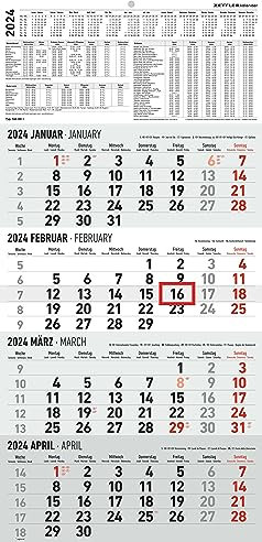 ZETTLER 4 Monatskalender 2024, im Format 30 x 48,8 cm (geöffnet), Monatsplaner mit Datumschieber, Bürokalender
