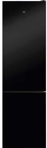 AEG RCB736E7MK Frigorífico Combi, 201 cm, Puerta Plana de Cristal, Cooling 360°, Twintech MultiFlow, Display LED Interior, Cajón ExtraChill, Tirador Integrado, Luces LED, Negro, Clase E