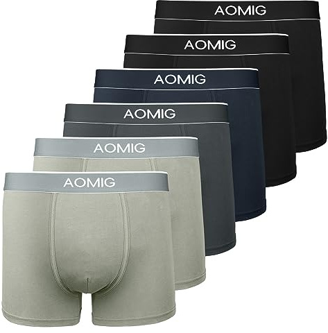 Aomig 6 Pack Mens Boxer Shorts, 100% Cotton Comfort Fit Underpants with Elastic Waist, Fitted Boxers Stretchy Soft Cotton Trunks, Athletic Boxers Underwear Multipack, Underwear Gift Set (Mixed Color)