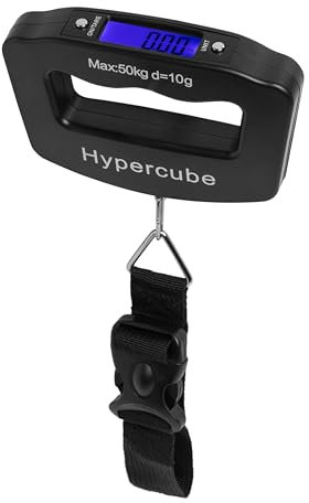 Hypercube Gepäckwaage, tragbare digitale Waage für Reisekoffer, Waage mit Tara-Funktion, 50 kg Kapazität, Schwarz