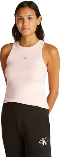 Calvin Klein Camiseta de Tirantes Mujer Woven Label Rib Slim Fit, Rosa (Silver Peony), XXS