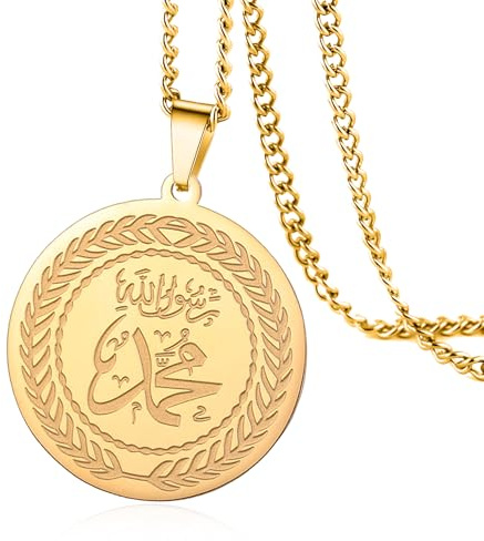 VASSAGO Muslimskt islamiskt halsband för kvinnor män Allah islam halsband med lagerblad arabisk kalligrafi religiösa smycken Eid Ramadan gåvor, Rostfritt stål