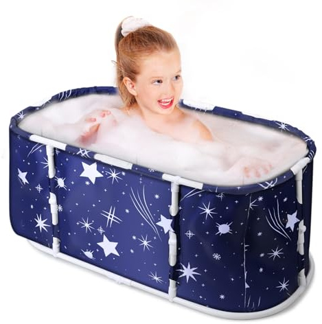Vasca da bagno pieghevole per bambini, vasca da bagno portatile pieghevole 120 cm x 60 cm x 50 cm, vasca pieghevole autoportante per bambini da 3 a 12 anni, blu