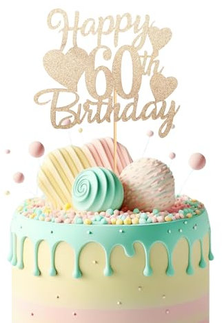 Bliceon Rose Gold Happy 60th Birthday Cake Topper, Glitter Happy 60 Cupcake Topper, Happy 60th Birthday Cake Toppers for Women Themed Party