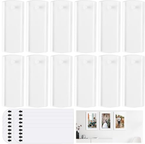 HGRGHH Stor Självhäftande Spik för Bilderamar med 12 Spikar och 15 Tejpremsor, Bildhängare Utan Borrning, Avtagbara Självhäftande Bildkrokar för Upphängning av Bilder, Ramar, Speglar (Vit)