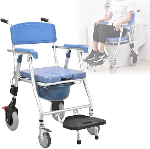 vanenferse Silla Ducha con Ruedas para Personas Mayores, Silla De Ducha Y Retrete Plegable 3 En 1, Silla De Ducha Y WC con Respaldo Ancho, Sillas De Ruedas, Silla WC Personas Mayores